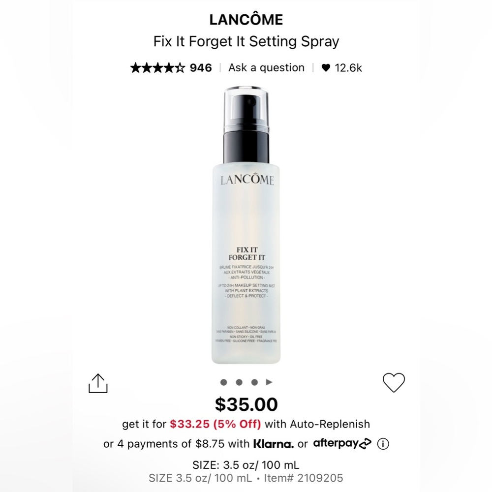 Lancôme NEW In Box Fix It Forget It upto 24H Makeup Setting Mist